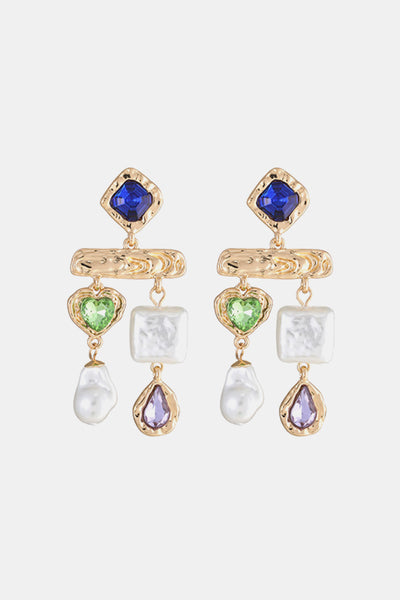 Glass Stone Synthetic Pearl Dangle Earrings