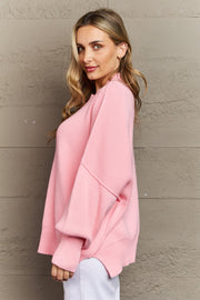 Comfort Awaits Slouchy Side Slit Sweater in Pink (S-XL)