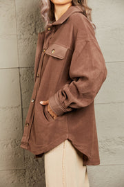 Cozy Girl Button Down Shacket Brown (S-3X)