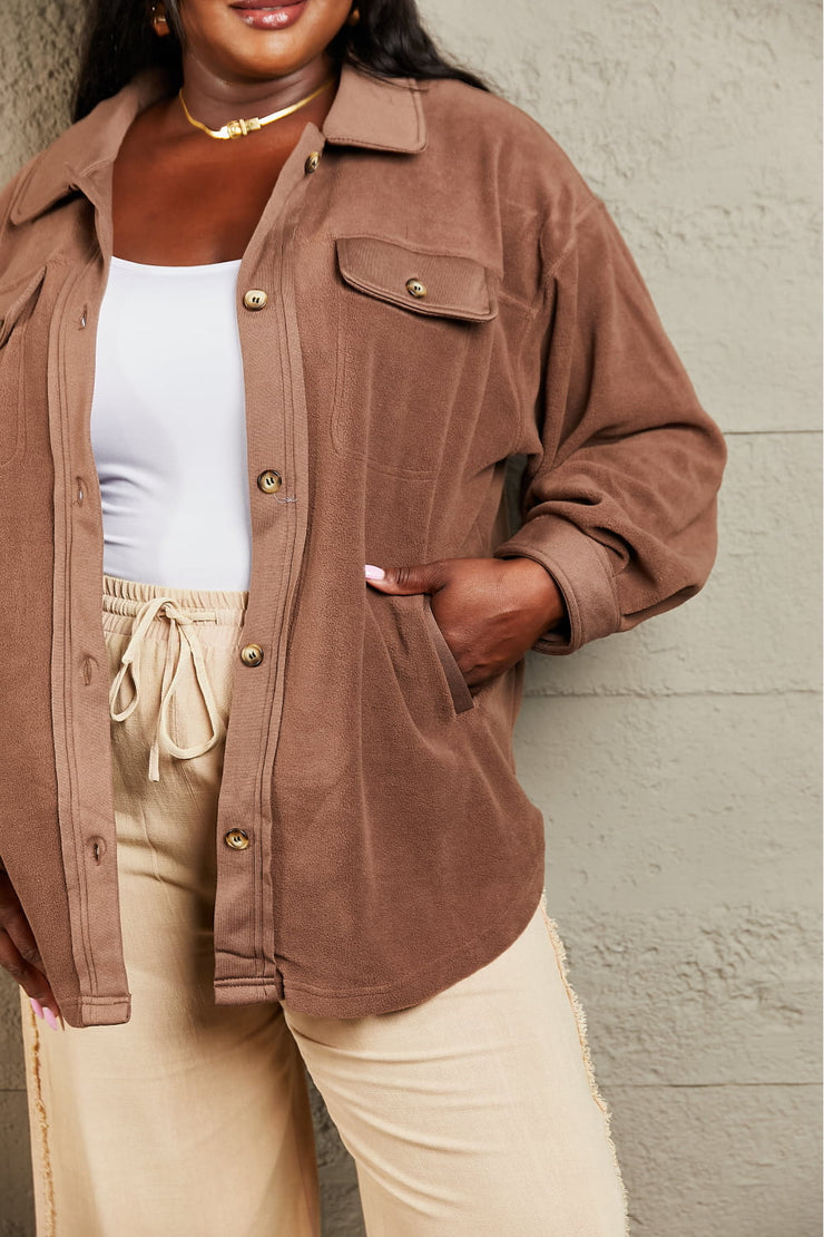 Cozy Girl Button Down Shacket Brown (S-3X)