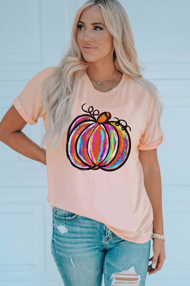 Color Me Pumpkin Graphic Round Neck T-Shirt (S-2X)