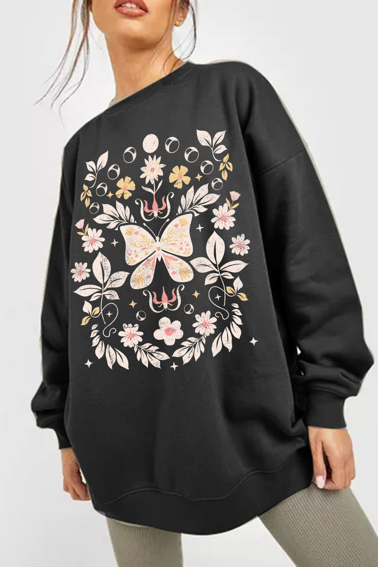 Flower and Butterfly Graphic Sweatshirt (S-3X)