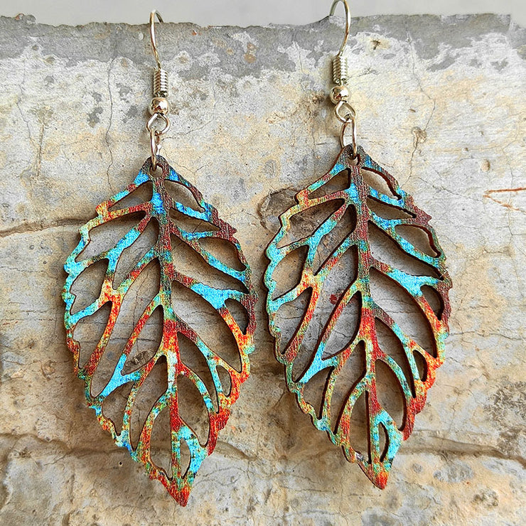Leaf Shape Wooden Dangle Earrings- 4 Colors