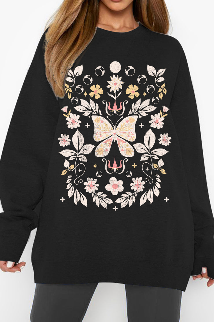 Flower and Butterfly Graphic Sweatshirt (S-3X)