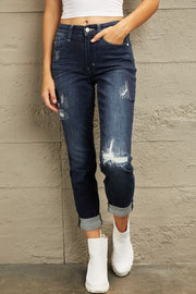 Judy Blue Full Size Mid Rise Distressed Cuffed Boyfriend Jeans (0-24W)