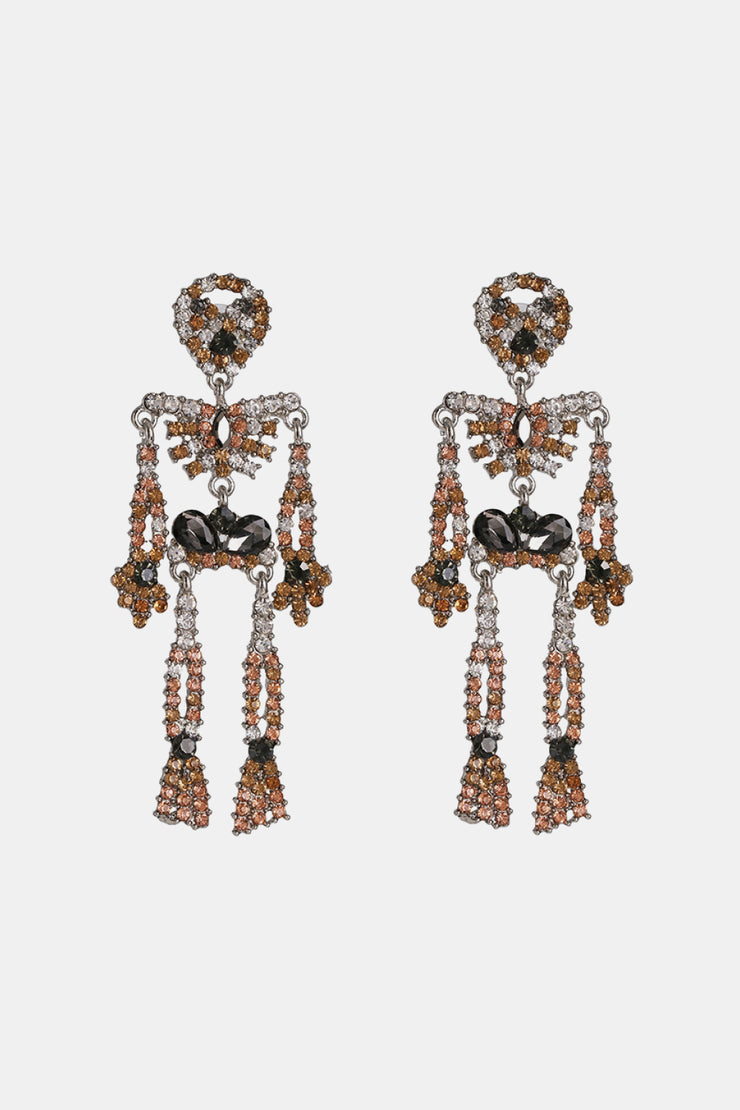 Skeleton Shape Glass Stone Dangle Earrings- 2 Colors